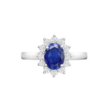 Load image into Gallery viewer, 18ct White Gold 0.35ct Natural Diamond Claw-set Cluster Halo Oval Ring - Holds 7x5mm Sapphire 0.75cts