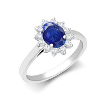 Load image into Gallery viewer, 18ct White Gold 0.35ct Natural Diamond Claw-set Cluster Halo Oval Ring - Holds 7x5mm Sapphire 0.75cts