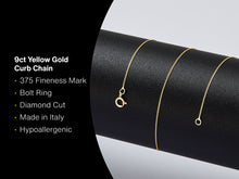 Load image into Gallery viewer, 9ct Yellow Gold EXTENDABLE 0.5mm Diamond Cut Curb Chain 16"/40cm - 18"/45cm