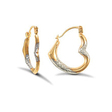 Load image into Gallery viewer, 9CT GOLD HEART SHAPED CREOLE HOOP EARRINGS - TWO TONE - SOLID 9CT GOLD