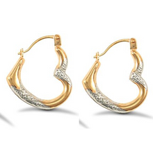 Load image into Gallery viewer, 9CT GOLD HEART SHAPED CREOLE HOOP EARRINGS - TWO TONE - SOLID 9CT GOLD