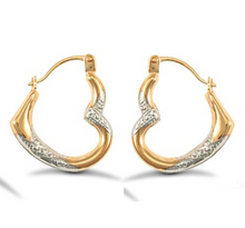 Load image into Gallery viewer, 9CT GOLD HEART SHAPED CREOLE HOOP EARRINGS - TWO TONE - SOLID 9CT GOLD