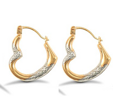 Load image into Gallery viewer, 9CT GOLD HEART SHAPED CREOLE HOOP EARRINGS - TWO TONE - SOLID 9CT GOLD