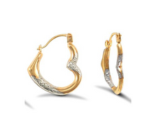 Load image into Gallery viewer, 9CT GOLD HEART SHAPED CREOLE HOOP EARRINGS - TWO TONE - SOLID 9CT GOLD