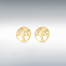 Load image into Gallery viewer, 9ct Gold Tree of Life Stud Earrings Yellow Gold on Sterling Silver Earrings 375