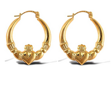 Load image into Gallery viewer, 9ct Yellow Gold Claddagh Creole Hoop Earrings Solid 9K Gold Earrings