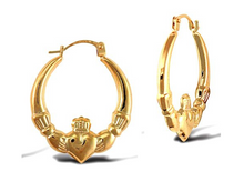 Load image into Gallery viewer, 9ct Yellow Gold Claddagh Creole Hoop Earrings Solid 9K Gold Earrings