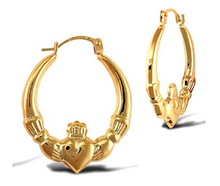 Load image into Gallery viewer, 9ct Yellow Gold Claddagh Creole Hoop Earrings Solid 9K Gold Earrings