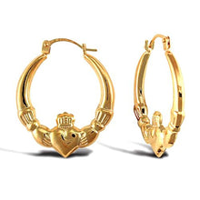 Load image into Gallery viewer, 9ct Yellow Gold Claddagh Creole Hoop Earrings Solid 9K Gold Earrings