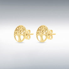 Load image into Gallery viewer, 9ct Gold Tree of Life Stud Earrings Yellow Gold on Sterling Silver Earrings 375