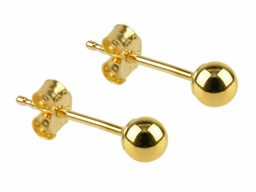 Ball Stud Sleeper Earrings 4mm 14ct Gold Bonded Plain Stud Earrings x Pair