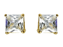 Load image into Gallery viewer, 9ct Gold Square CZ Earrings Stud Earrings 9ct Yellow Gold Square Princess Studs
