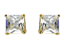 Load image into Gallery viewer, 9ct Gold Square CZ Earrings Stud Earrings 9ct Yellow Gold Square Princess Studs