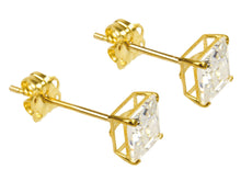 Load image into Gallery viewer, 9ct Gold Square CZ Earrings Stud Earrings 9ct Yellow Gold Square Princess Studs