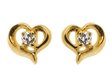 Load image into Gallery viewer, 9ct Gold Heart Earrings Stud Synthetic DiamondEarrings New 9ct Yellow Gold Studs