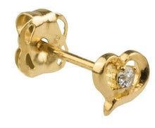 Load image into Gallery viewer, 9ct Gold Heart Earrings Stud Synthetic DiamondEarrings New 9ct Yellow Gold Studs