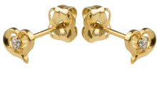 Load image into Gallery viewer, 9ct Gold Heart Earrings Stud Synthetic DiamondEarrings New 9ct Yellow Gold Studs