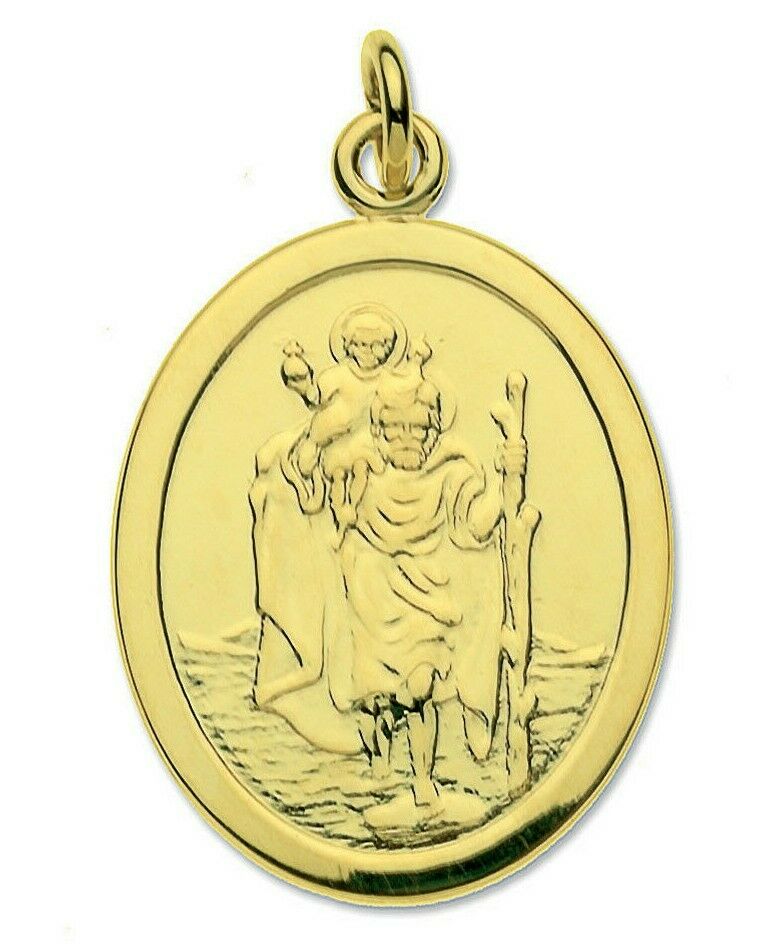 St. Christopher Pendant 9ct Gold, Oval Saint Christopher Yellow Gold Traveller