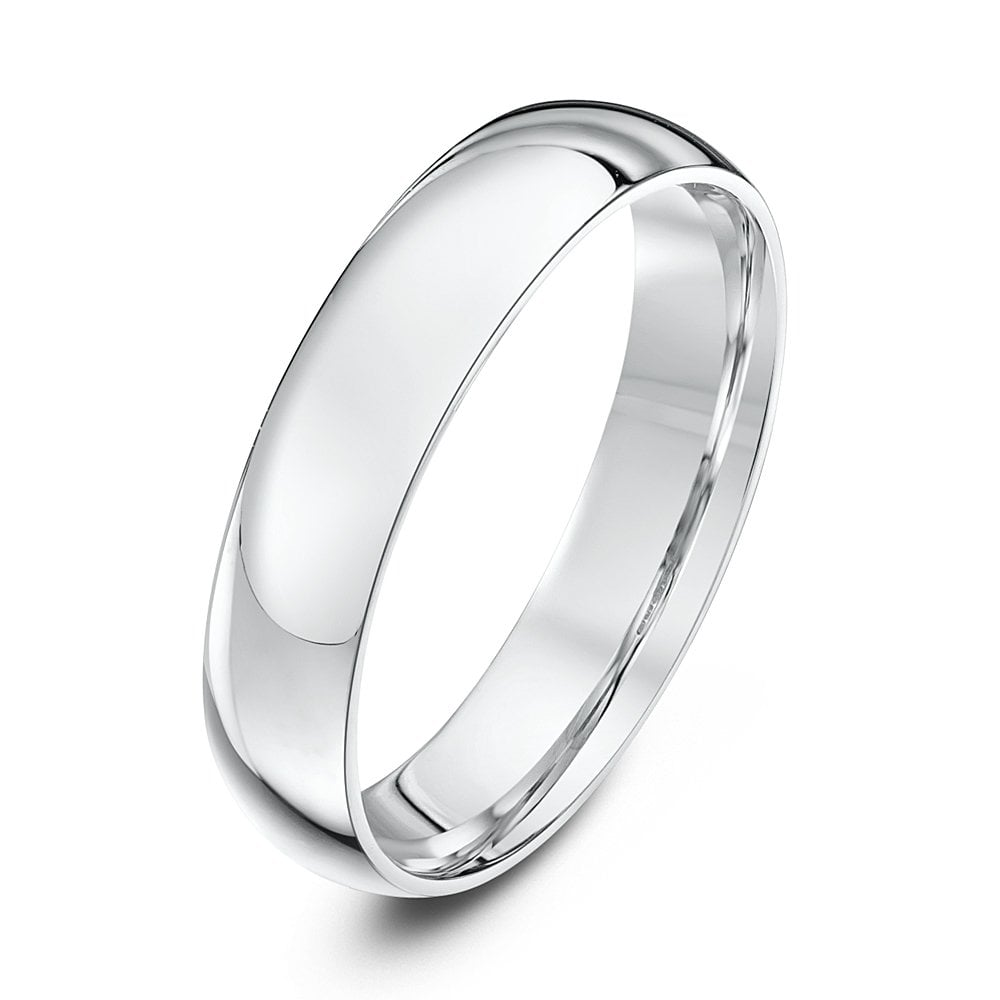 9ct White Gold Court Style Wedding Ring - 4mm