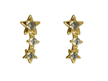 Load image into Gallery viewer, Starburst Gold Earrings Synthetic diamonds 9ct Yellow Gold Earrings Triple Star