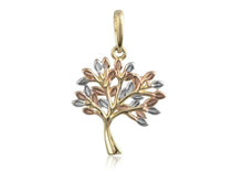 Load image into Gallery viewer, 9ct Yellow Gold Tree Of Life Pendant Tri-Colour Tree Rose Yellow White Gold