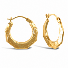 Load image into Gallery viewer, Creole Hoop Earrings 9ct Yellow Gold Diamond Pattern 17mm Real Gold
