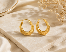 Load image into Gallery viewer, Creole Hoop Earrings 9ct Yellow Gold Diamond Pattern 17mm Real Gold
