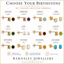 Load image into Gallery viewer, 9ct Yellow Gold Birthstone Earrings Genuine Gemstone Studs Perfect Birthday Gift
