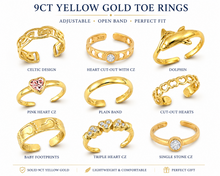 Load image into Gallery viewer, 9ct Gold Toe Ring SOLID GOLD Toe Ring ALL STYLES Genuine 9ct Gold Toe Rings 375
