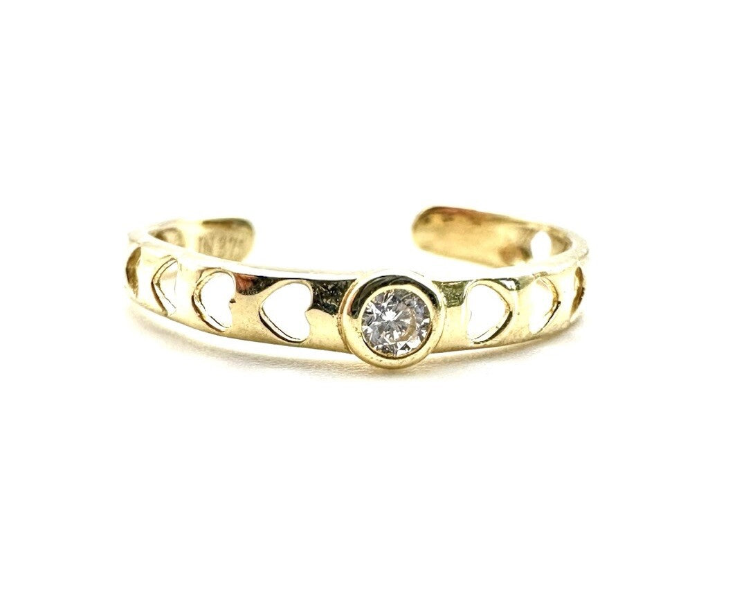 9ct Gold Toe Ring Toe Ring 9ct Yellow Gold Solid Gold Easy Fit Crystal Heart