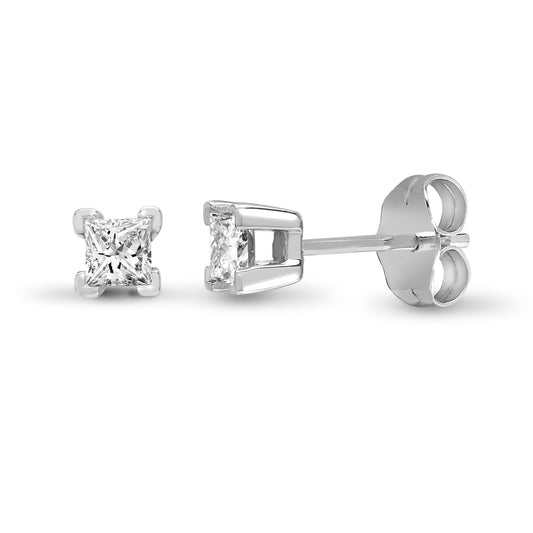 18ct White Gold 1.00ct Princess Cut 4 Claw Natural Diamond Stud Earrings