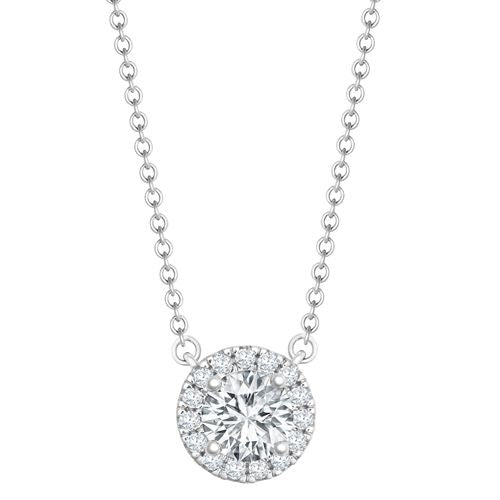 18ct White Gold 0.15ct Natural Diamond Halo Pendant with 16"-18" Chain Extender set with a 0.70ct J I1 Diamond