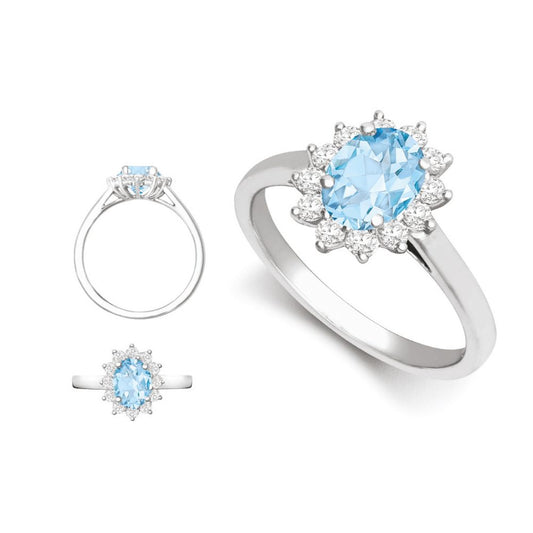 18ct White Gold 0.62ct Natural Diamond Claw-set Cluster Halo Oval Ring - Holds 8x6mm Aquamarine 1.25cts