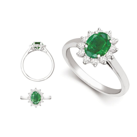 18ct White Gold 0.62ct Natural Diamond Claw-set Cluster Halo Oval Ring - Holds 8x6mm Emerald 1.25cts
