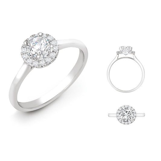 Lab 18ct White Gold 0.11ct Diamond Micro-set Halo Wed-fit Ring Mount + 0.50ct Diamond