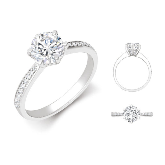 Lab 18ct White Gold 0.11ct Diamond Pave set 6-claw Ring Mount + 0.70ct Diamond