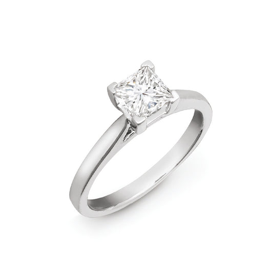 18ct White Gold 25pts Princess Cut Solitaire Wed Fit Natural Diamond Ring
