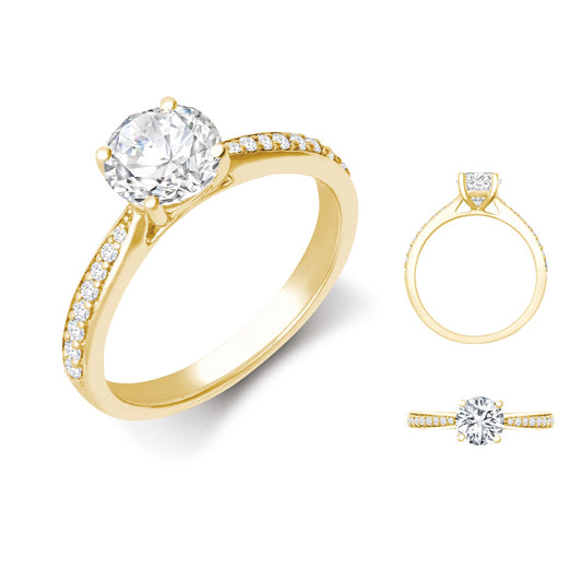 Lab 18ct Yellow Gold 0.14ct Diamond Pave set Wed-fit Ring Mount + 0.70ct Diamond
