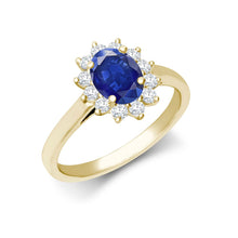Load image into Gallery viewer, 18ct Yellow Gold 0.35ct Natural Diamond Claw-set Cluster Halo Oval Ring - Holds 7x5mm Sapphire 0.75cts
