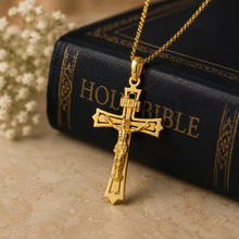 Load image into Gallery viewer, 9ct Yellow Gold Crucifix Pendant Jesus Cross Religious 40mm

