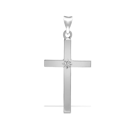 9ct White 0.05ct Star Set Natural Diamond Cross