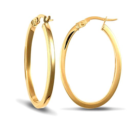 9ct Yellow Square Tube Oval Shape Hoop Earrings