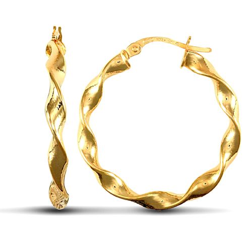 9ct yellow gold super light polished c candy twist creole Hoop Earrings