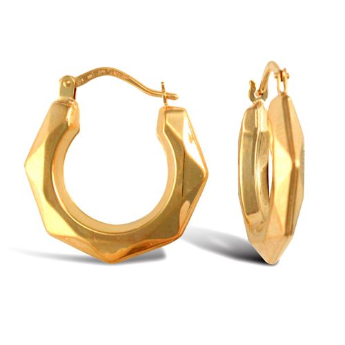 9ct yellow gold polished faceted creole earrings