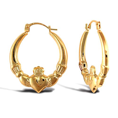9ct yellow gold polished Claddagh creole earrings
