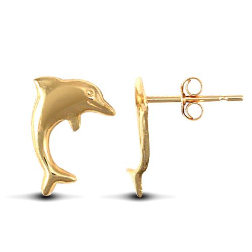 9ct yellow gold polished smiling dolphin Stud Earrings