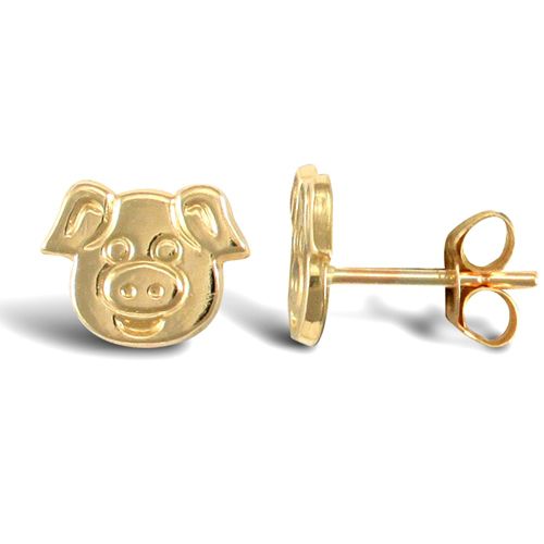9ct Yellow Pig Head Stud Earrings