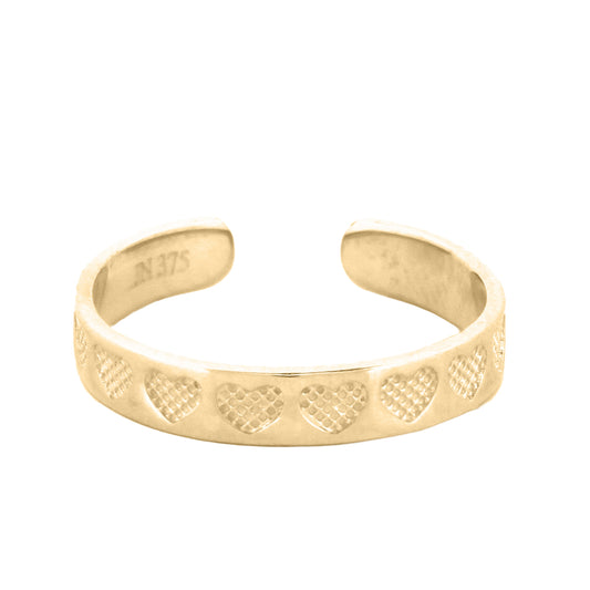 9ct Yellow hearts toe Ring