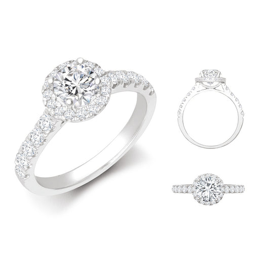 Lab 950 Platinum Gold 0.54ct Diamond Micro-set Halo and Shoulders Wed-fit Ring Mount + 0.70ct Diamond