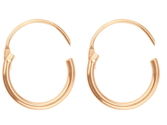 Rose Gold Hoop Earrings 9ct Rose Gold 11mm Creole Sleeper Earrings Hoops - PAIR